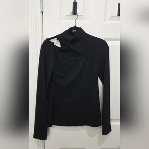 Black Asymmetric Cutout Long-Sleeve Top